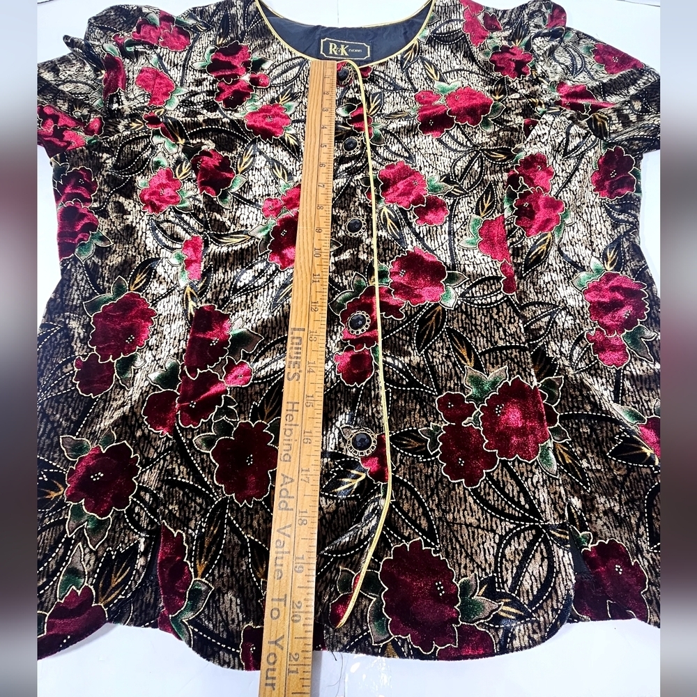 R&K Red and Black Floral Blazer And Skirt Velvet Boho Whinisigoth Vintage - Picture 5 of 15